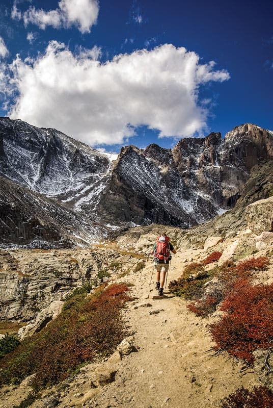 Hiker on Chasm Lake Trail in Rocky Mountain National Park