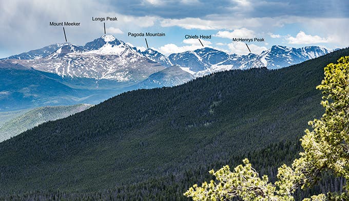 Longs and other peaks viewed from Hidden Valley on Trail Ridge Road in RMNP