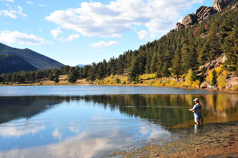 Fishing in Lily Lake in Rocky Mountain National Park