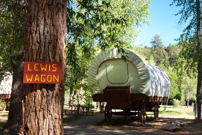 The Dolores River Campground has covered wagons you can stay in.