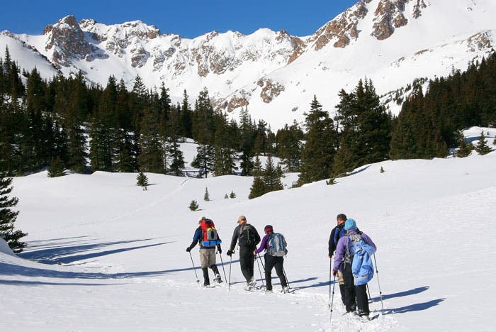 Snowshoeing in Herman Gulch near the Continental Divide in Colorado.