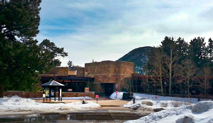 Beaver Meadows Visitor Center in February outside the park entrance for Rocky Mountain National Park
