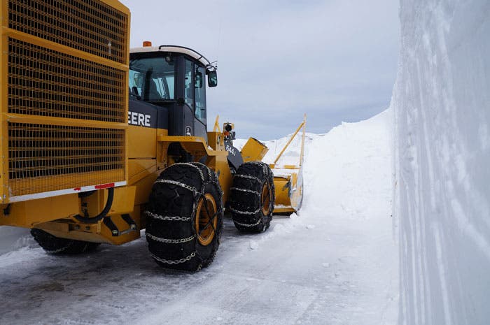 In May, rotary plows are used to remove snow from Trail Ridge Road so it can open for the season.