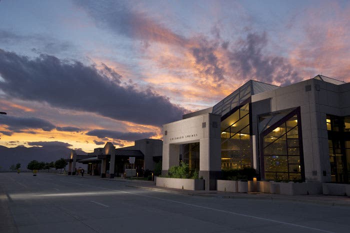 Colorado Springs Airport Terminal at dusk