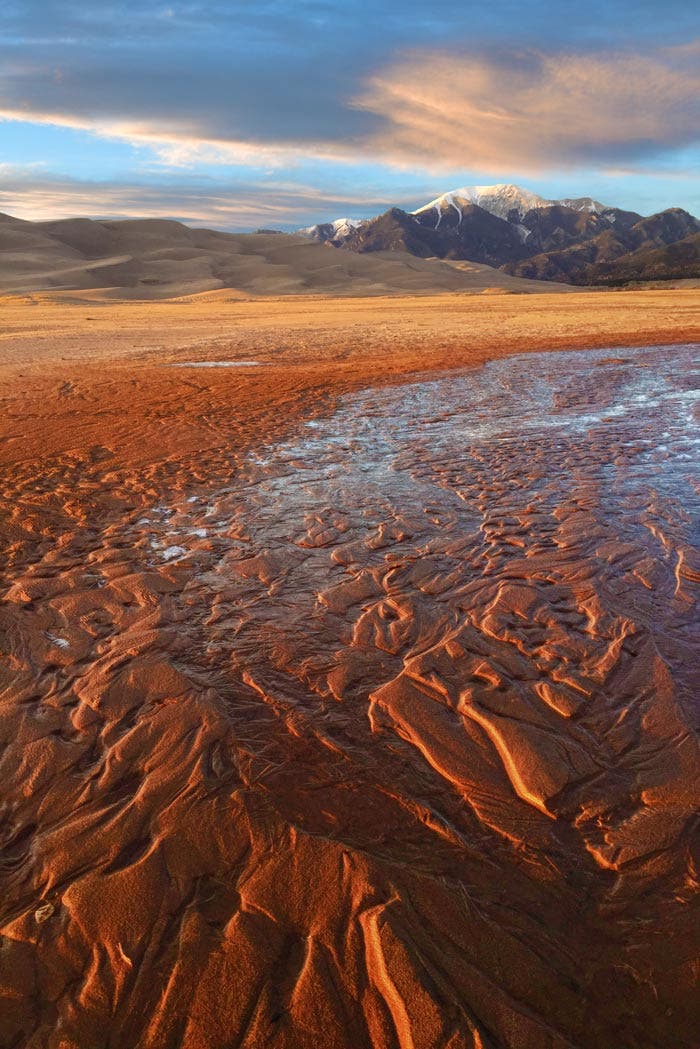 Sunset at Medano Creek in Great Sand Dunes National Park