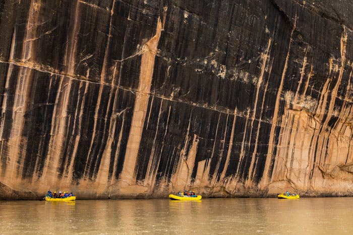 Rafting past Tiger Wall on the Yampa River in Dinosaur National Monument