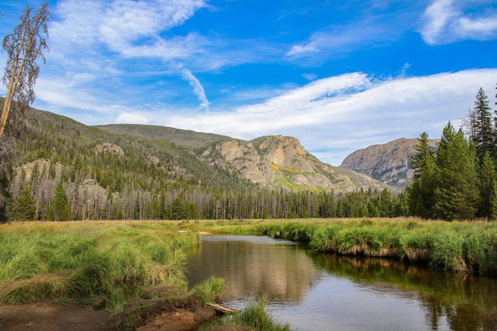 East Inlet Trail with a view of Andrews Peak in Rocky Mountain National Park