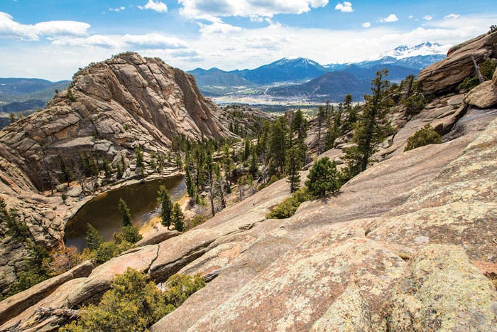 Looking down on Gem Lake in Rocky Mountain National Park