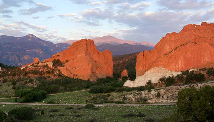 COSprings-PikesPeak-GOTGods_VisitCOS_700 Garden of the Gods in front of Pikes Peak in Colorado Springs