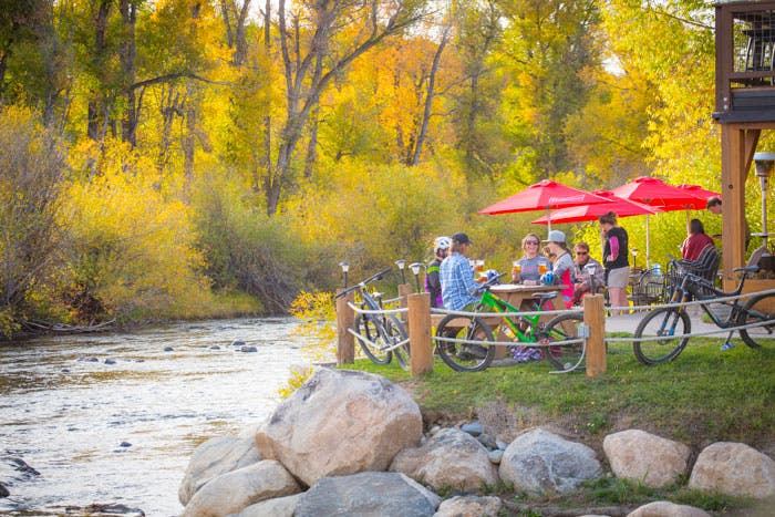 SteamboatSpringsChamber-autumn-downtown_NoahWetzel_courtesy_700 Dining alongside the creek in Steamboat Springs, Colorado, in autumn