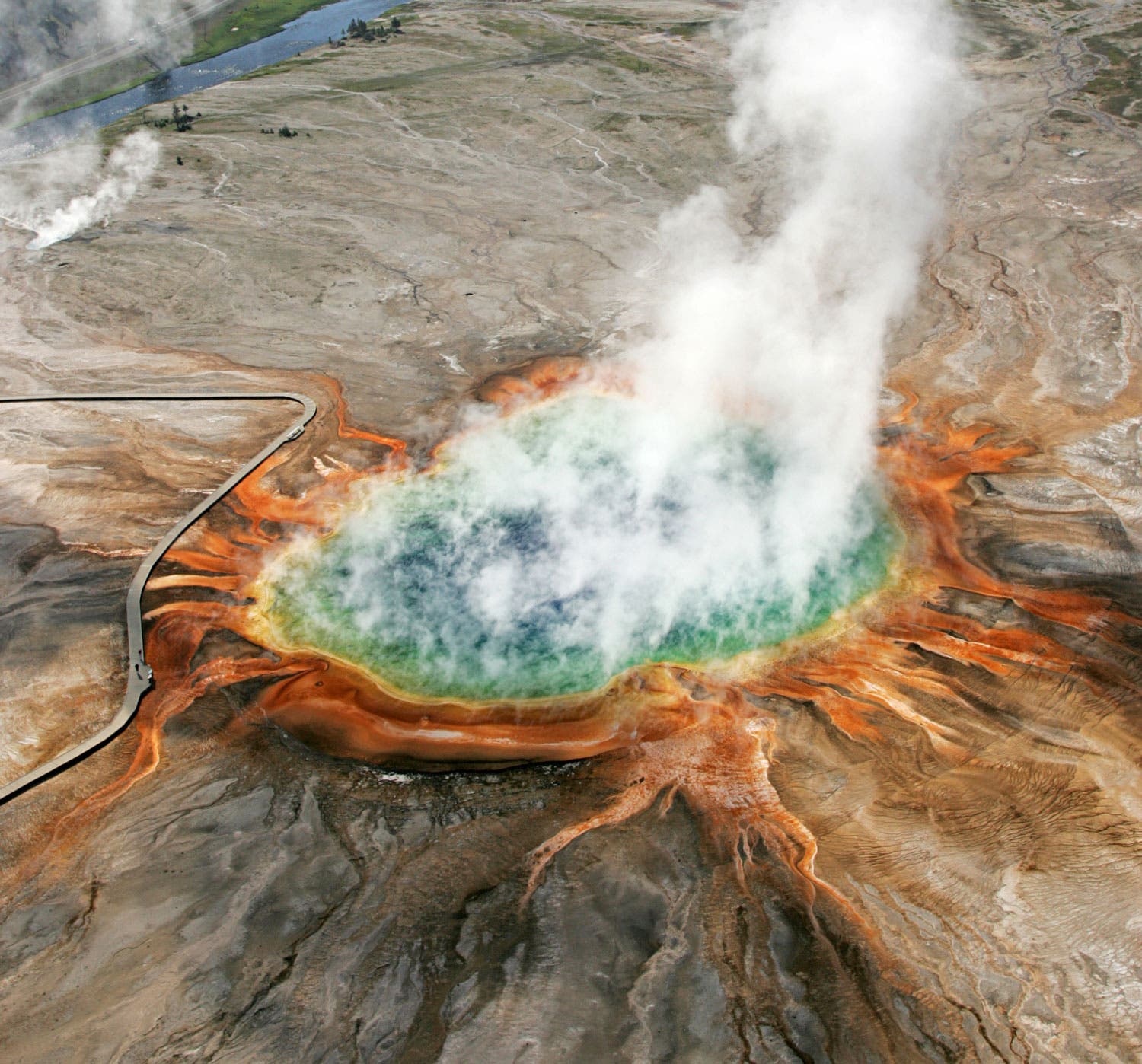 Steam rising from the Grand Prismatic Spring in Yellowstone