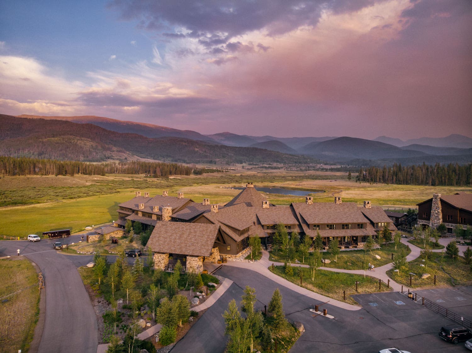 Aerial view of Devil's Thumb Ranch & Spa near Rocky Mountain National Park