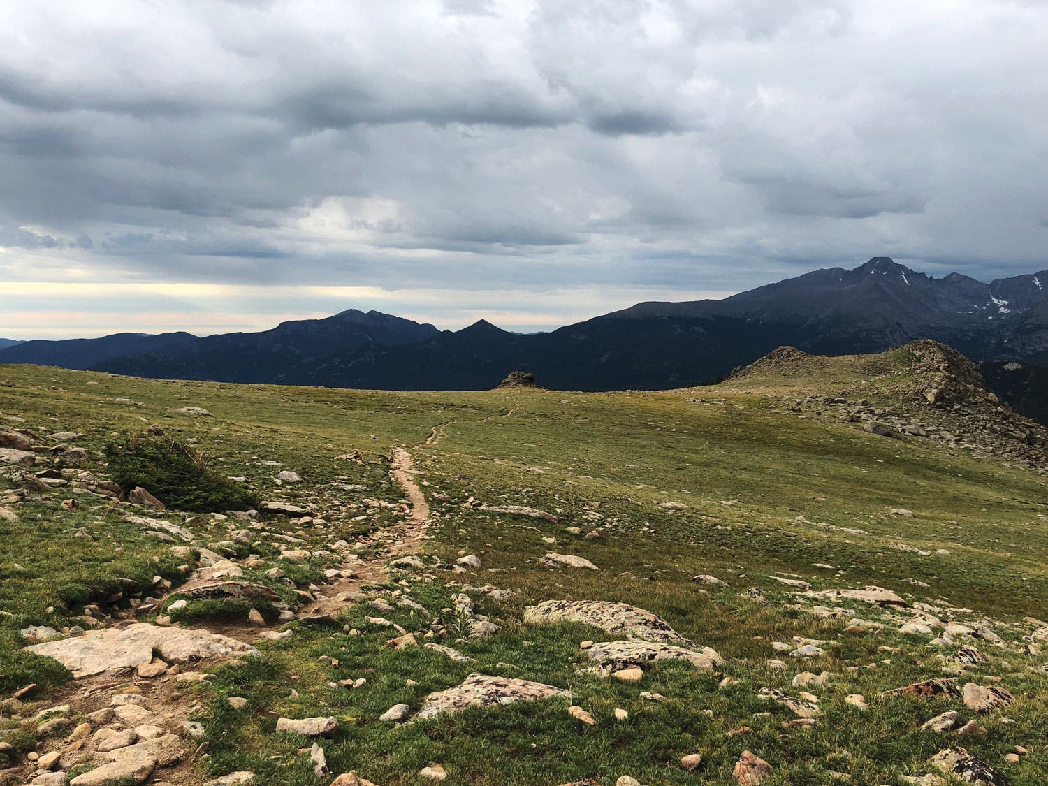 The Ute Trail heads along open tundra in Rocky Mountain National Park with a view of Longs Peak in the distance by Semi Rad Brendan Leonard