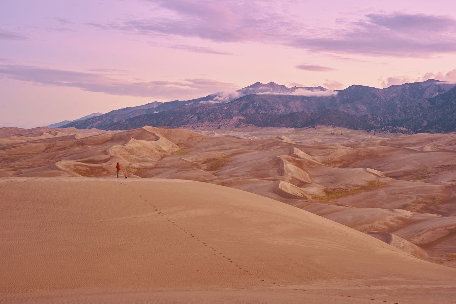 Dawn hiker at Great Sand Dunes National Park