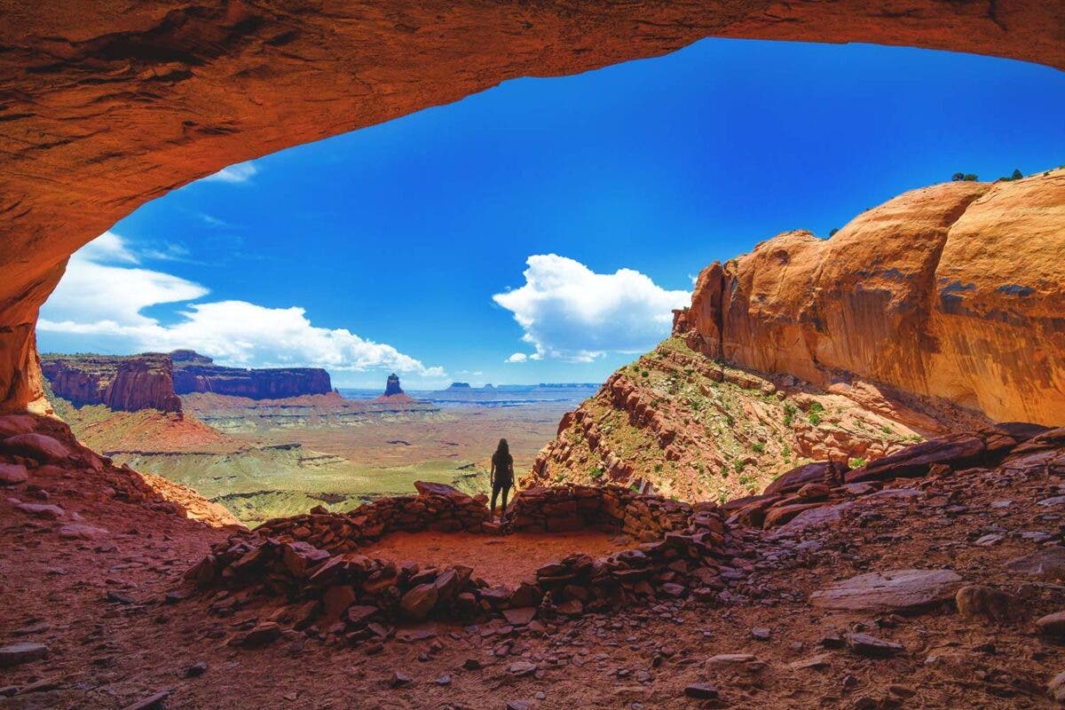 Hiker at False Kiva in Canyonlands National Park
