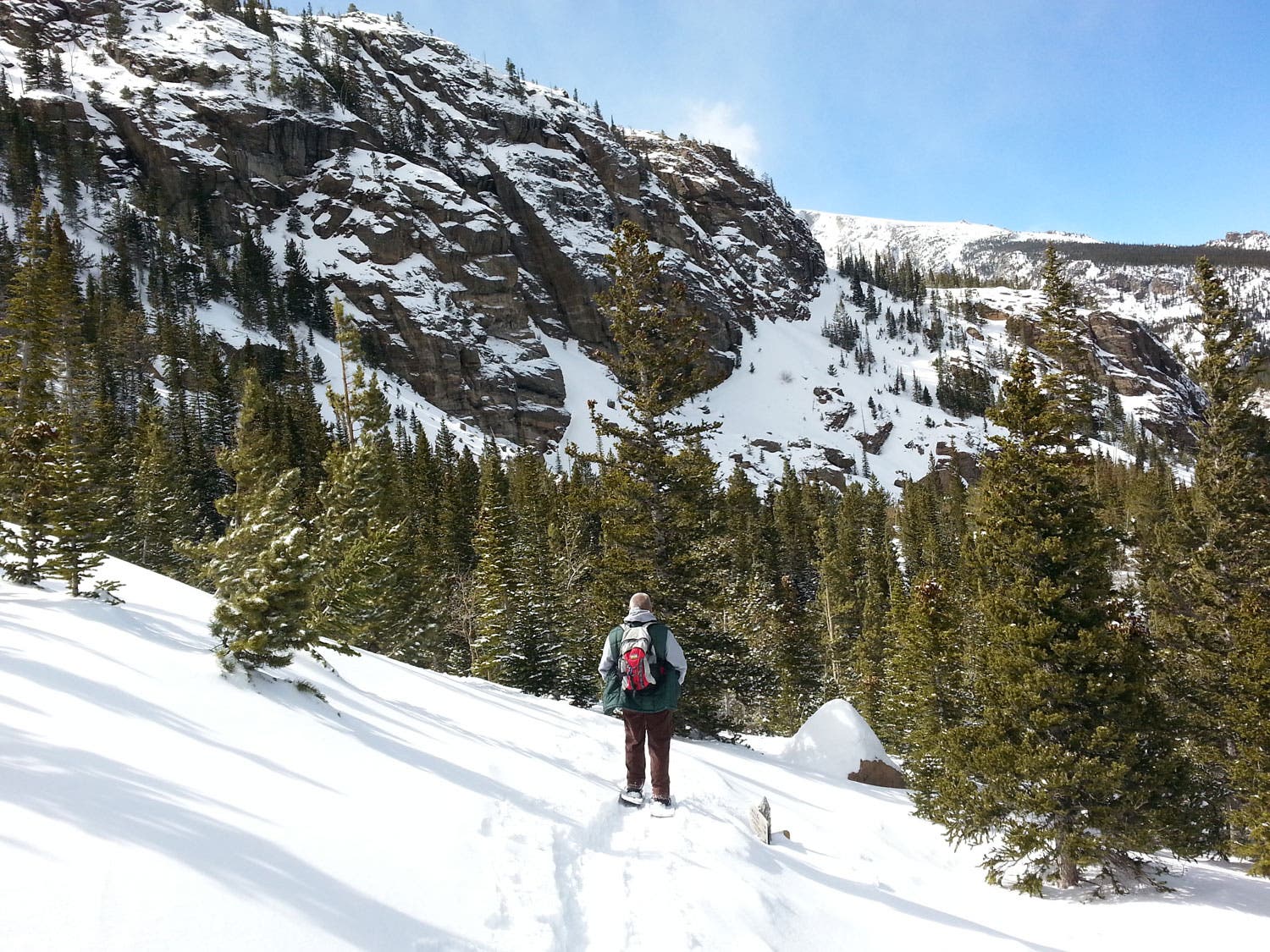 Snowshoeing in Glacier Gorge in Rocky Mountain National Park