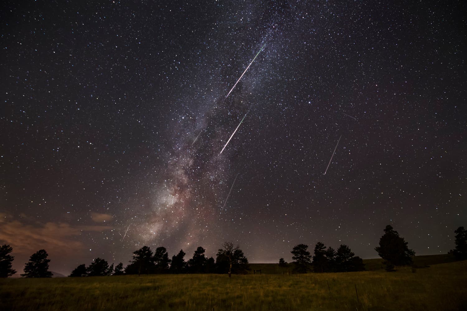 The Perseid meteor shower above Pike-San Isabel National Forest south of Rocky Mountain National Park