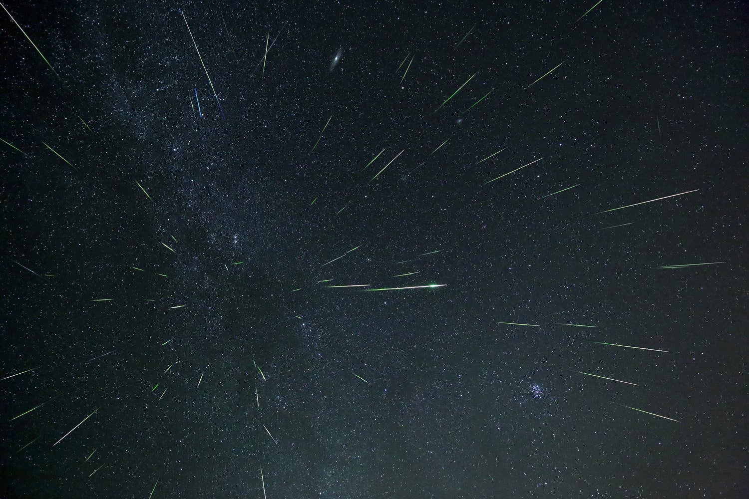 The Perseid meteor shower streaks across the sky above Red Feather Lakes north of Rocky Mountain National Park