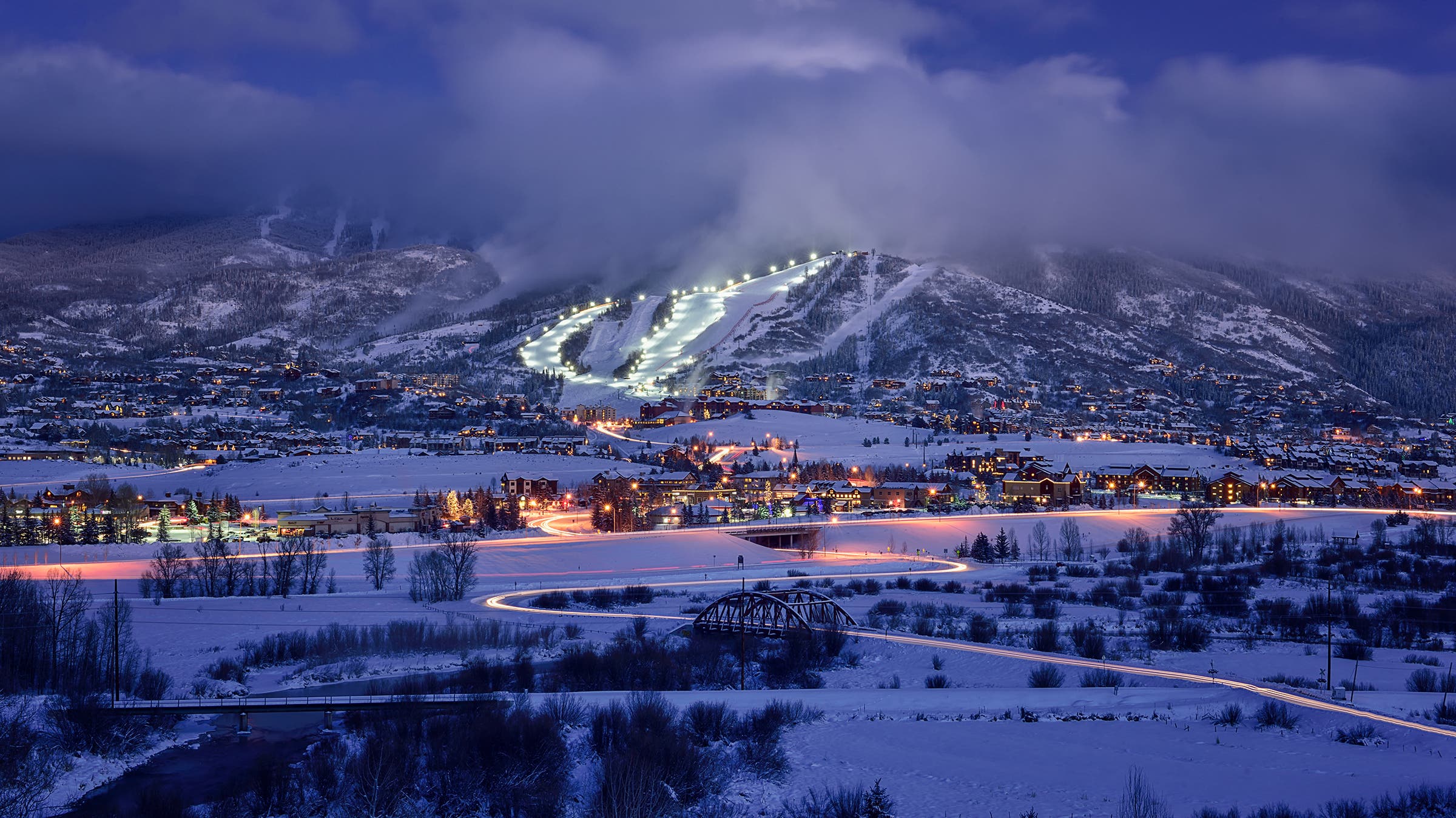 Steamboat Springs Ski Resort after sunset
